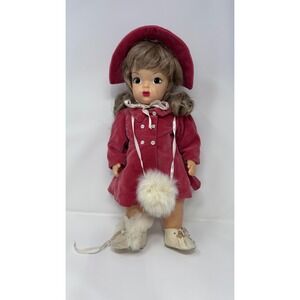 Vintage Terri Lee Doll 16 Inch Red Velvet‎ Coat Bonnet Blue Lace Dress 1950s
